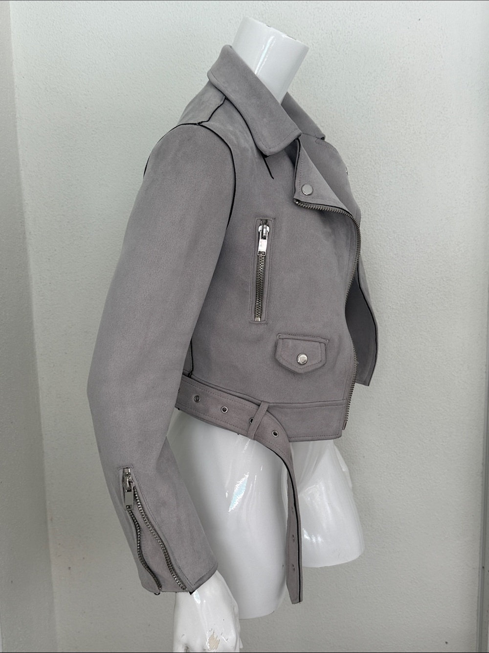 Zara UltraSuede Moto Jacket - Light Gray size XS- Excellent - Picture 7 of 13